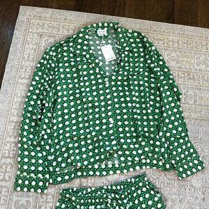 Piyama Peta Rattan Cane Green Pants Long Sleeve Pajamas Set